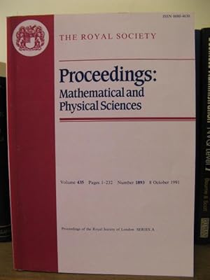 Bild des Verkufers fr Proceedings: Mathematical and Physical Sciences, Volume 435, Pages 1-232, Number 1893, 8 October 1991 zum Verkauf von PsychoBabel & Skoob Books