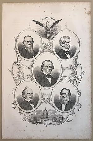 ENGRAVING OF ANDREW JOHNSON, SURROUNDED BY STANTON, SEWARD, CHASE, AND WELLS
