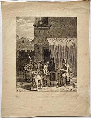 Antique Engraving with some Etching, Signed - The Chestnut Merchant - J. Louys, published before ...