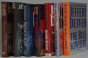 Seller image for Jeffery Deaver's First 7 Stand-Alone Works: Mistress of Justice, The Lesson of Her Death, Praying for Sleep, A Maiden's Grave, The Devil's Teardrop, Speaking in Tongues, [and] The Blue Nowhere (Seven Volume Set of First Editions) for sale by Underground Books, ABAA