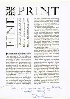 Fine Print: A Newsletter for the Arts of the Book. Vol. 1, No. 1, January 1975.