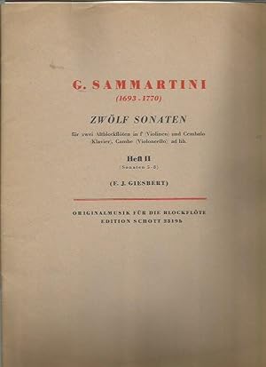Seller image for Zwolf Sonaten fur zwei Altblockfloten in f' (Violinen) und Cembalo (Klavier), Gambe (Violoncello) ad lib. Heft II (Sonaten 5-8) [Twelve [12] Sonatas, Recorder] for sale by Bookfeathers, LLC