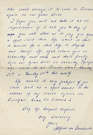 Lettera manoscritta autografa, firmata, stesa su due facciate, datata "Velletri 17 Juni 1955". In...