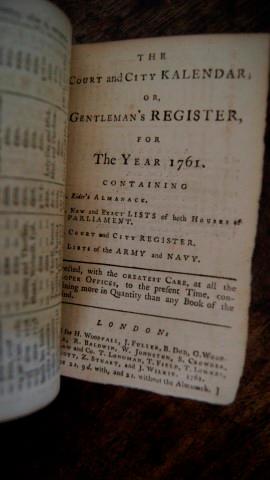 THE COURT AND CITY REGISTER FOR THE YEAR 1761. Containing: 1 Rider's Almanack, 2 New & exact List...