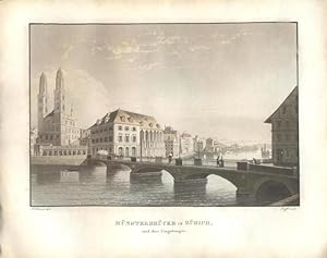 Münsterbrücke in Zürich und ihre Umgebungen.