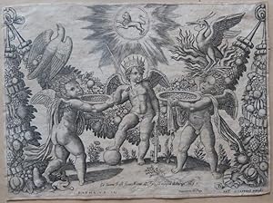 Bild des Verkufers fr Amorini offrono ad un fanciullo coronato delle coppe colme d'oro (o Putti con Insegna). zum Verkauf von BOTTEGHINA D'ARTE GALLERIA KPROS