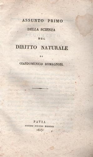 Assunto primo della scienza del diritto naturale.