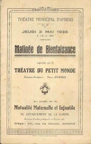Programme De La Matinée de Bienfaisance organisée par le Théatre du Petit Monde, Théatre Municipa...