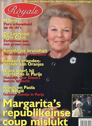 Bild des Verkufers fr ROYALS, Nr. 4, APRIL 2003 (Inhoud: Margarita's republikeinse coup mislukt. Maxima, Pure schoonheid op de ski's. De Leerstoel Prins Claus, Eerbetoon aan een groots man. Diana stierf, hij overleefde in Parijs.) zum Verkauf von Le-Livre