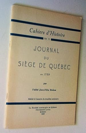 Bild des Verkufers fr Journal du sige de Qubec en 1759 zum Verkauf von Claudine Bouvier