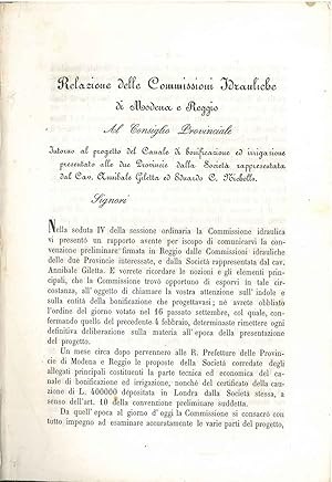 Relazione delle commissioni idrauliche di Modena e Reggio al consiglio provinciale intorno al pro...