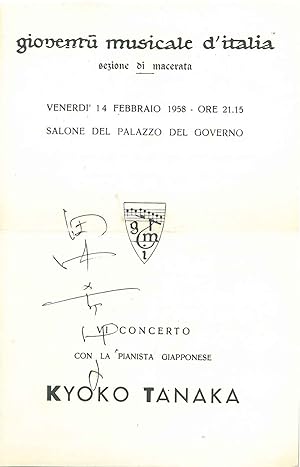 Firma autografa della pianista alla copertina del programma di sala del concerto Venerdi 14 febbr...