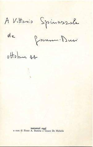 Dedica autografa a Giovanni Spinazzola, datata: "Ottobre '77"
