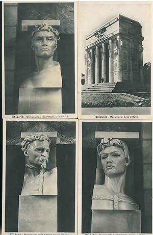 4 cartoline originali in bianco e nero del Monumento alla Vittoria di Wildt, una d'assieme e le a...
