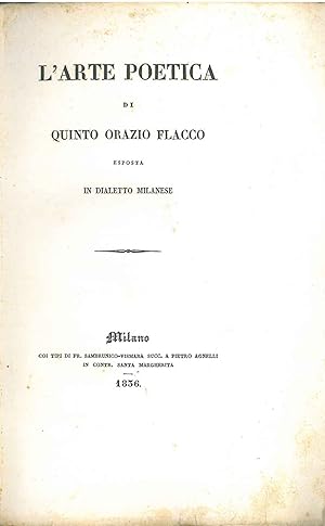 L' arte poetica di Quinto Orazio Flacco esposta in dialetto milanese