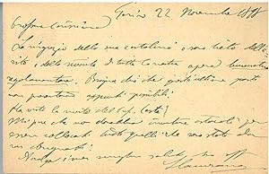 Cartolina postale inviata al Prof. Emery, datata "Torino, 22 Novembre 1898"