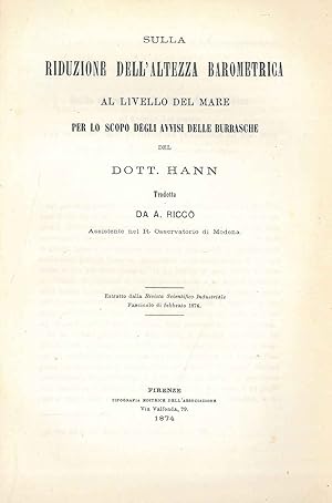 Sulla riduzione dell'altezza barometrica al livello del mare per lo scopo degli avvisi delle burr...