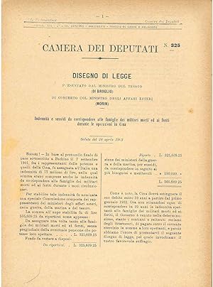 Indennità e sussidi da corrispondere alle famiglie dei militari morti ed ai feriti durante le ope...