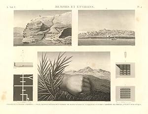 Bild des Verk�ufers f�r Memphis et environs - poignet d'un colosse � Memphis - Plan. coupe et d�tails d'un tombeau de momies d'oiseaux � Saqq�rah - . zum Verkauf von Sergio Trippini
