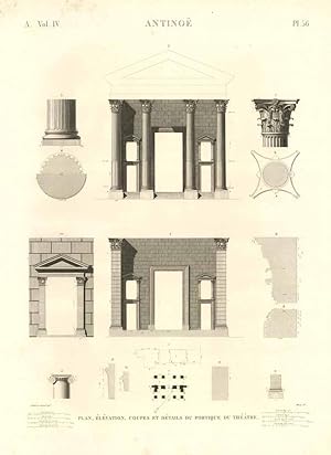 Bild des Verk�ufers f�r Antinoe - Plan, �l�vation, coupes et d�tails du portique du th��tre zum Verkauf von Sergio Trippini