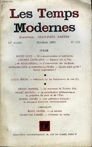 Imagen del vendedor de LES TEMPS MODERNES N 279 - ITALIEANDR GORZ.   Ni trade-u nionistes, ni bolcheviks.LUCIANA CASTELLINA.   Rapport sur la Fiatj.-M. BOUGUEREAU.   L intervention des tudiants.ADRIANO SOFRI et ROMANO LUPERINI.  Quelle avant-garde ? a la venta por Le-Livre