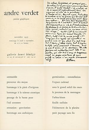 Imagen del vendedor de Andr Verdet. Poesies graphiques a la venta por Studio Bibliografico Marini