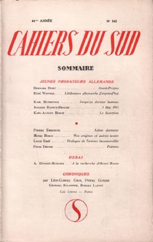 Cahiers du sud n° 343 / jeunes prosateurs allemands