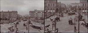 Bild des Verkufers fr Blick durch das Hallesche Tor nach Norden auf den Belle-Alliance-Platz mit der Friedenssule. Im Vordergrund die Belle-Alliance-Brcke ber den Landwehrkanal. Groformatige Original-Photographie. zum Verkauf von Antiquariat Thomas Mertens