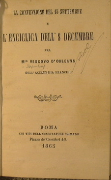 La convenzione del 15 settembre e l'enciclica dell' 8 dicembre