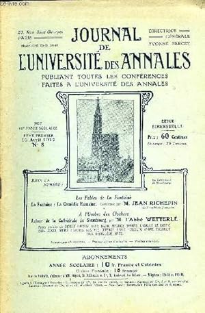 Image du vendeur pour JOURNAL DE L'UNIVERSITE DES ANNALES 11e ANNEE SCOLAIRE N8 - Les Fables de La Fontaine La Fontaine : La Comdie Humaine. Confrence par 1*1. JEAN RICHEPIN---del'AcadmieA l'Ombre des Clochers Autour de la Cathdrale de Strasbourg mis en vente par Le-Livre