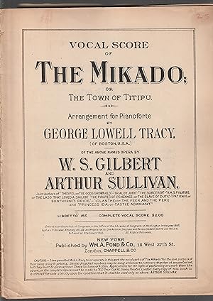 Seller image for Vocal Score of the Mikado or the Town of Titipu Arrangement for Pianoforte By George Lowell Tracy for sale by Meir Turner