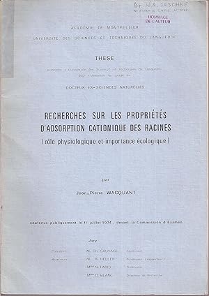Seller image for Recherches sur les Proprietes D'Adsorption Cationique des Racines for sale by Clivia Mueller