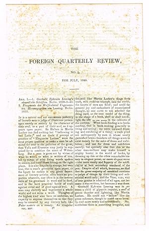 Seller image for Lessing's Life and Writings [original single article from The Foreign Quarterly Review, Volume 25, Number 50 (July, 1840), pp. 127-138] for sale by Cat's Cradle Books
