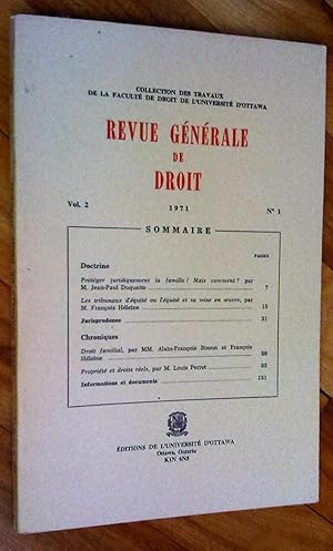 Image du vendeur pour Revue gnrale de droit, collection des travaux de la facult de droit de l'Universit d'Ottawa, vol. 2, no 1, 1971 mis en vente par Livresse