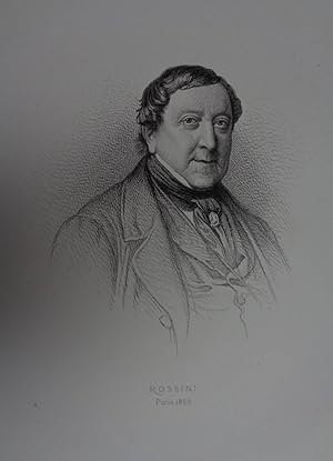 Bild des Verkufers fr Rossini. Paris 1865. Radierung von aus F. Clement "Les musiciens celebres". Paris, Hachette 1868, 22,5 x 14,5 cm (Blattgr.) zum Verkauf von Antiquariat Johannes Mller