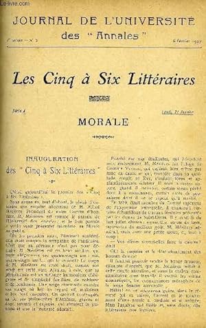 Seller image for JOURNAL DE L'UNIVERSITE DES ANNALES ANNEE SCOLAIRE 1907 N2 - INAUGURATION DES "CINQ A SIX LITTERAIRES", CONFERENCE DE M. PAUL DOUMER, HYGIENE - NOS OS, LITTERATURE FRANCAISE - VILLON ET MAROT - CONFERENCE DE M. JULES TRUFFIER DE LA COMEDIE FRANCAISE for sale by Le-Livre