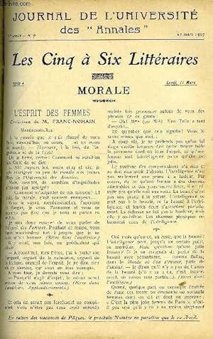 Seller image for JOURNAL DE L'UNIVERSITE DES ANNALES ANNEE SCOLAIRE 1907 N9 - L'esprit des femmes, confrence de M. Franc-Nohain, hygine de la deuxime enfance, confrence de M. le docteur Thiercelin, littrature franaise : Alfred de Vigny, confrence de M. Nozire for sale by Le-Livre