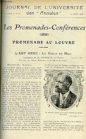 Seller image for JOURNAL DE L'UNIVERSITE DES ANNALES ANNEE SCOLAIRE 1907-1908 N22 - Les promenades-confrences, promenade au Louvre, l'art Grec : la Vnus de Milo, confrence de M. Homolle, Lutce : les origines & la fin des Gaules, confrence de M. Edmond Haraucourt for sale by Le-Livre