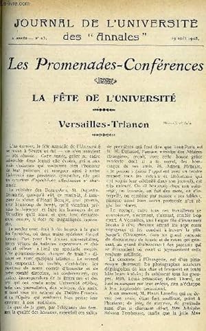 Seller image for JOURNAL DE L'UNIVERSITE DES ANNALES ANNEE SCOLAIRE 1907-1908 N23 - Sommaire : 'Les Promenades-Confrences VERSAILLES-TRIRHON La Fte de l Universit .YvonneSarceyILesTwanons.Pierre de NolhacImpressions de la " Bergre de\LePetit Trianon for sale by Le-Livre