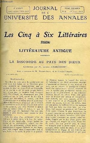 Seller image for JOURNAL DE L'UNIVERSITE DES ANNALES QUATRIEME ANNEE SCOLAIRE N3 - Sommaire : L AttJe Watteau. .Ed.etj.de GoncourtComment Watteau travaillait Louis de FourcaudLes Cinq  Six, littrature antique, La Discorde, au Paysdes Dieux. M.Edmond Haraucourt for sale by Le-Livre