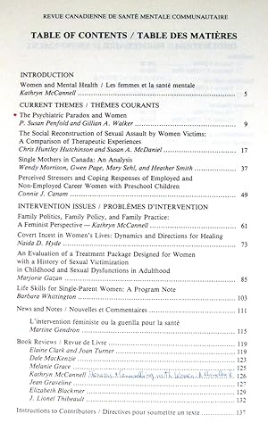 Image du vendeur pour The Social Reconstruction of Sexual Assault By Women Victims: A Comparison of Therapeutic Experiences. Essay in the Canadian Journal of Community Mental Health Vol. 5, No. 2 Fall, 1986, Women and Mental Issue. mis en vente par Ken Jackson