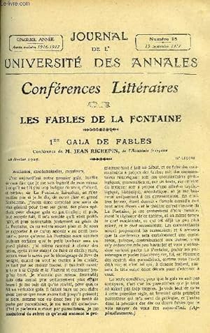 Image du vendeur pour JOURNAL DE L'UNIVERSITE DES ANNALES 11e ANNEE SCOLAIRE N18 - Sommaire : Les Fables de La Fontaine 1er Gala de Fables. Confrence par M. JEAN RICHEPINde L'Acadmie franaise.Nos Autres Frances L Ile meraude : Notre Belle Guadeloupe, par M. Henry mis en vente par Le-Livre