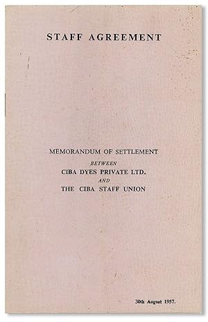 Seller image for Staff Agreement: Memorandum of settlement between CIBA Dyes Private Ltd. and the CIBA Staff Union for sale by Lorne Bair Rare Books, ABAA