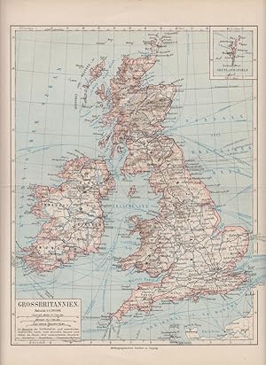 GROSSBRITANNIEN - GROSSBRITANNIEN; Politische Karte, mit einer kleinen Nebenkarte Shetland-Inseln