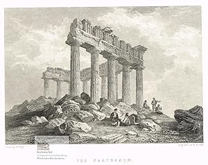 The Parthenon. Ansicht der Säulen des Tempels für Pallas Athena auf der Akropolis in Athen, im Vo...