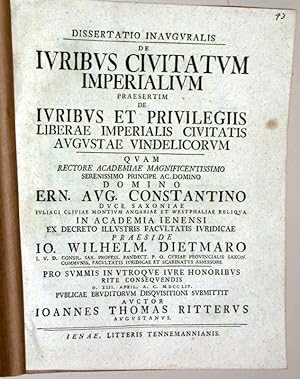 Dissertatio inauguralis de iuribus civitatum imperialium, praesertim de iuribus et privilegiis li...