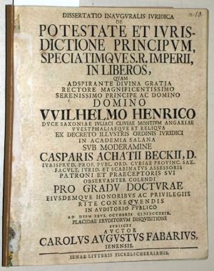 Dissertatio inauguralis iuridica de potestate et iurisdictione principum, speciatimque S.R. Imper...