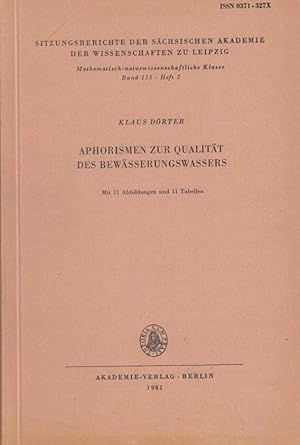 Bild des Verkufers fr Aphorismen zur Qualitt des Bewsserungswassers. zum Verkauf von Antiquariat Jterbook, Inh. H. Schulze