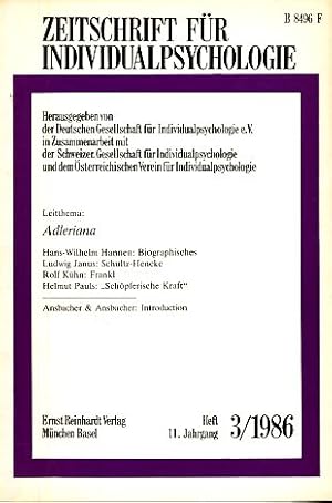 Bild des Verkufers fr Zeitschrift fr Individualpsychologie (ZfIP). 11. Jg., 1986, Heft 3. Herausgeber: "Deutsche Gesellschaft fr Individualpsychologie e. V. " in Zusammenarbeit mit der "Schweizerischen Gesellschaft fr Individualpsychologie" und dem Verein fr Individualpsychologie, Wien". zum Verkauf von Fundus-Online GbR Borkert Schwarz Zerfa