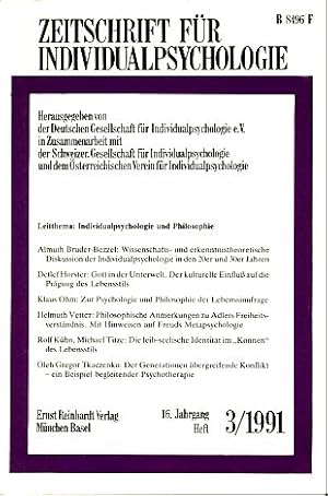 Bild des Verkufers fr Zeitschrift fr Individualpsychologie (ZfIP). 16. Jg., 1991, Heft 3. Herausgeber: "Deutsche Gesellschaft fr Individualpsychologie e. V. " in Zusammenarbeit mit der "Schweizerischen Gesellschaft fr Individualpsychologie" und dem Verein fr Individualpsychologie, Wien". zum Verkauf von Fundus-Online GbR Borkert Schwarz Zerfa